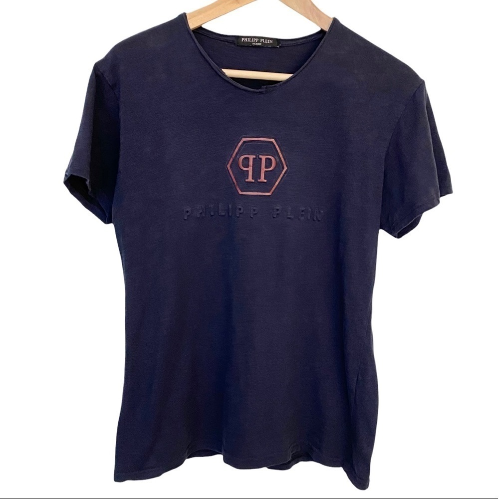 Philipp Plein Navy Blue Short Sleeve Logo Tee